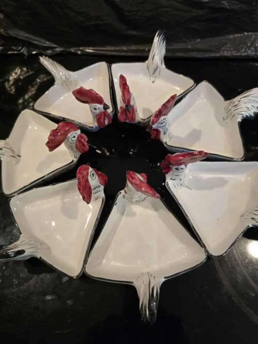 Vintage MCM Crudite Nut Relish Dish Set of 7+ Italian Pottery Rooster White